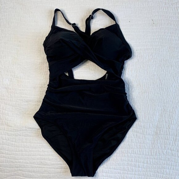 Eomenie One Piece SZ S Swimsuit Tummy Control Cutout High Waisted Tie Back NEW - Picture 4 of 11